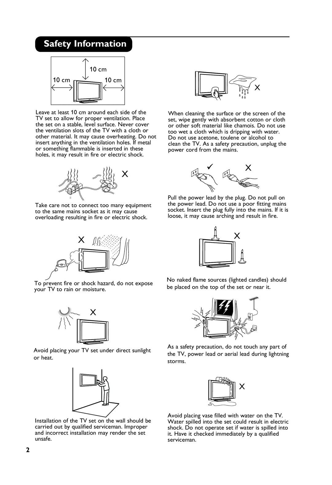 Philips 26PF4311S Safety Information, 10 cm, To prevent fire or shock hazard, do not expose, Your TV to rain or moisture 