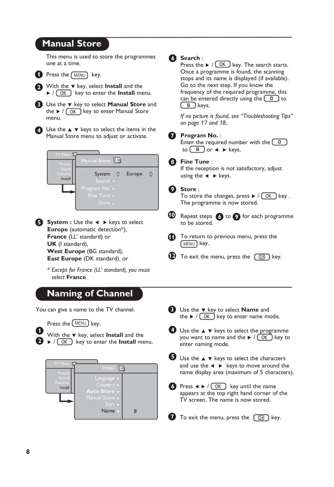 Philips 26PF4311S, 32PF4311S manual Manual Store, Naming of Channel 