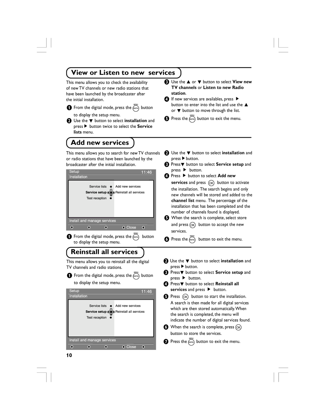Philips 32PF5520D manual View or Listen to new services, Add new services, Reinstall all services 