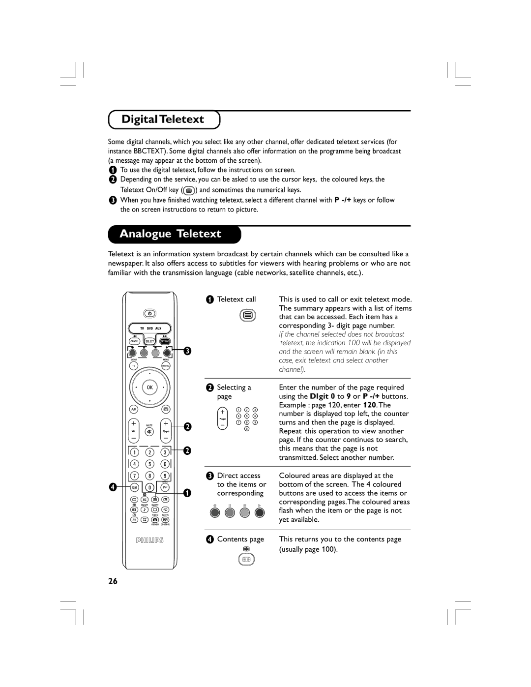 Philips 32PF5520D manual Digital Teletext, Analogue Teletext 