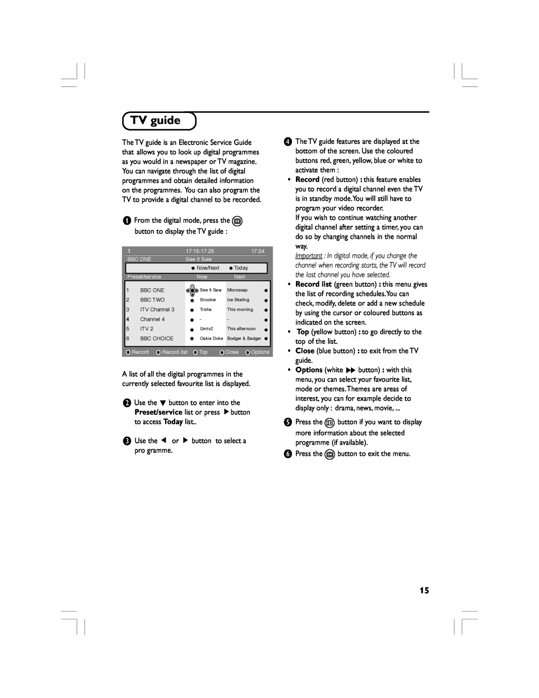 Philips 32PF5520D manual From the digital mode, press the button to display the TV guide 
