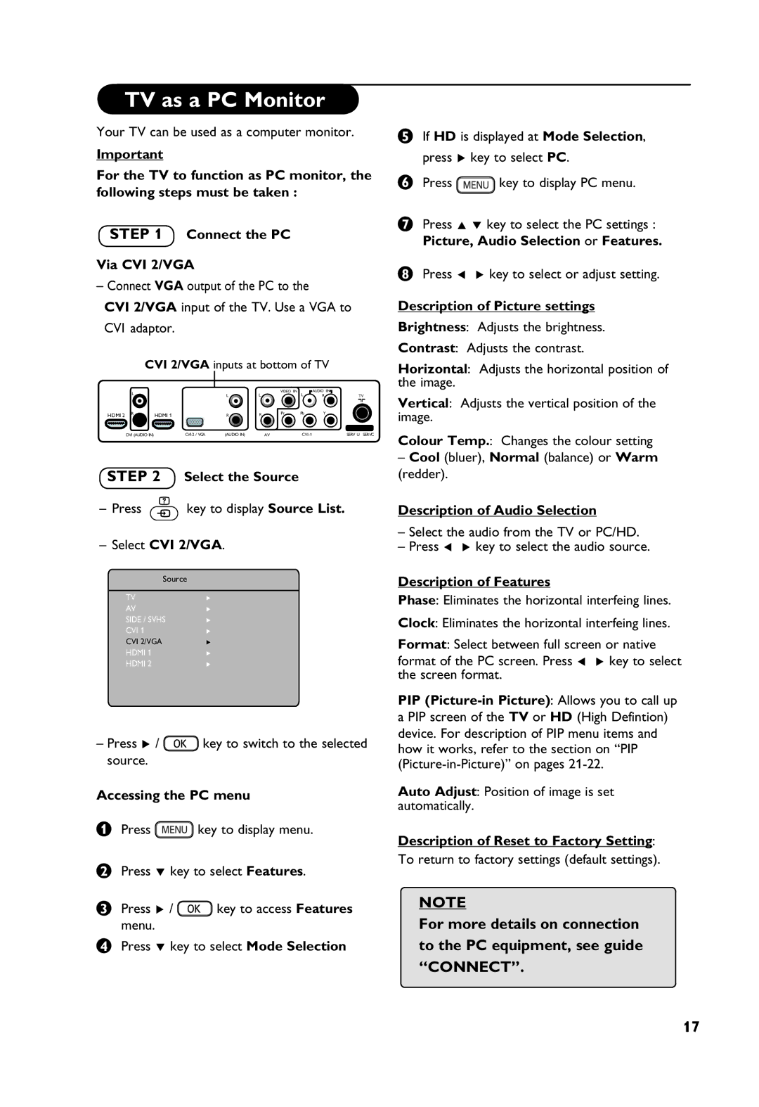 Philips 32PF7321, 37PF7321 manual TV as a PC Monitor 