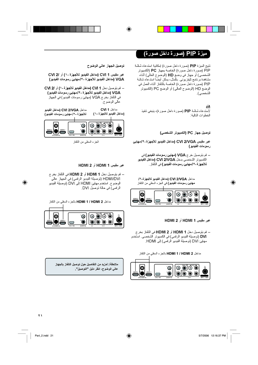 Philips 32PF7321, 37PF7321 manual ةرﻮﺻ ﻞﺧاد ةرﻮﺻ Pip ةﺰﻴﻣ, Hdmi 2 وأ Hdmi 1 ﺲﺒﻘﻣ ﺮﺒﻋ 