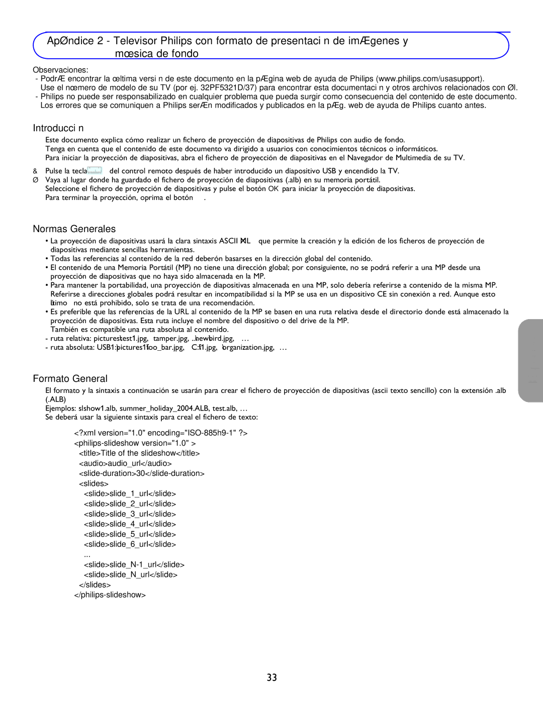 Philips 26PF5351D/37, 32PF7421D/37, 42PF5321D/85, 42PF5421D/37 user manual Normas Generales, Formato General 