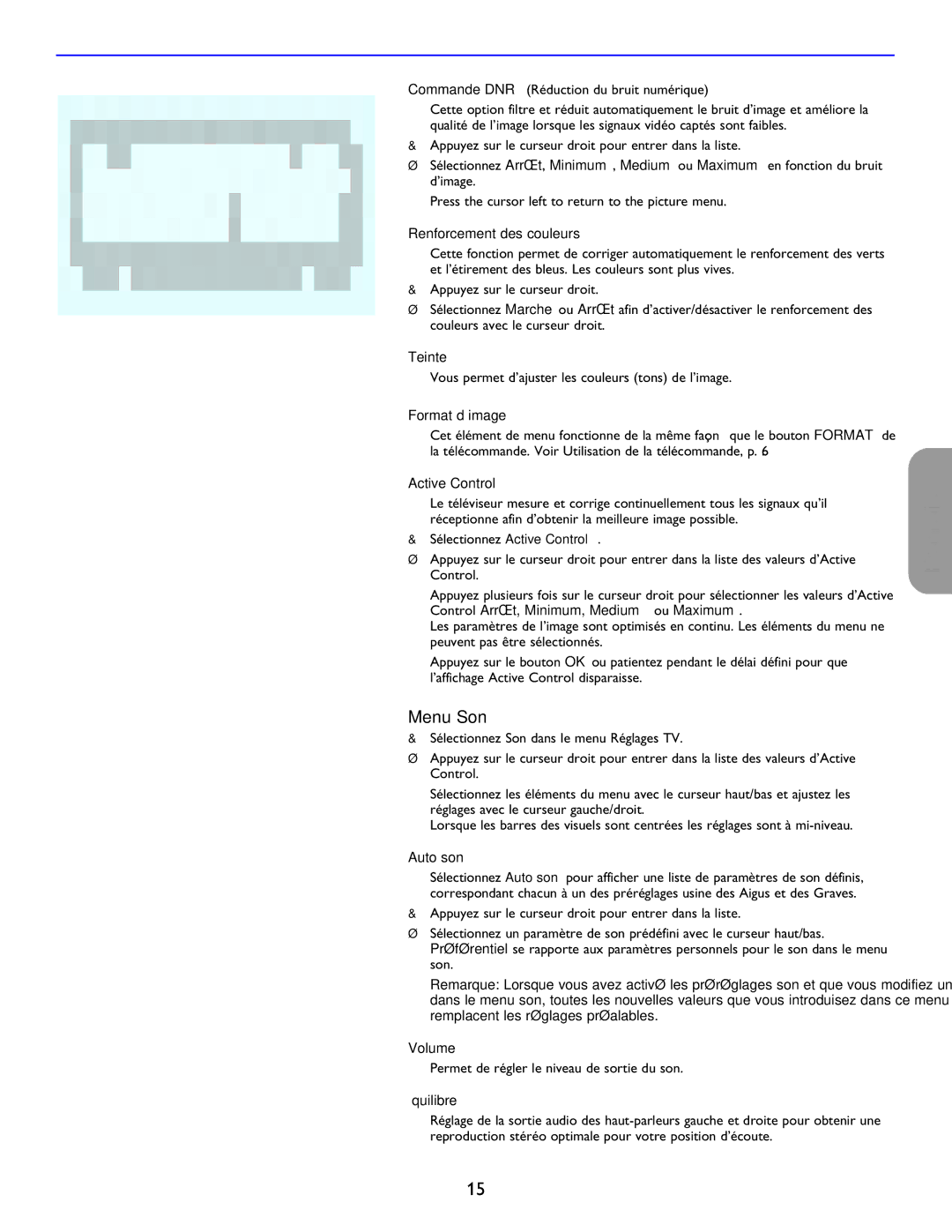 Philips 26PF5351D/37, 32PF7421D/37, 42PF5321D/85, 42PF5421D/37 user manual Menu Son 