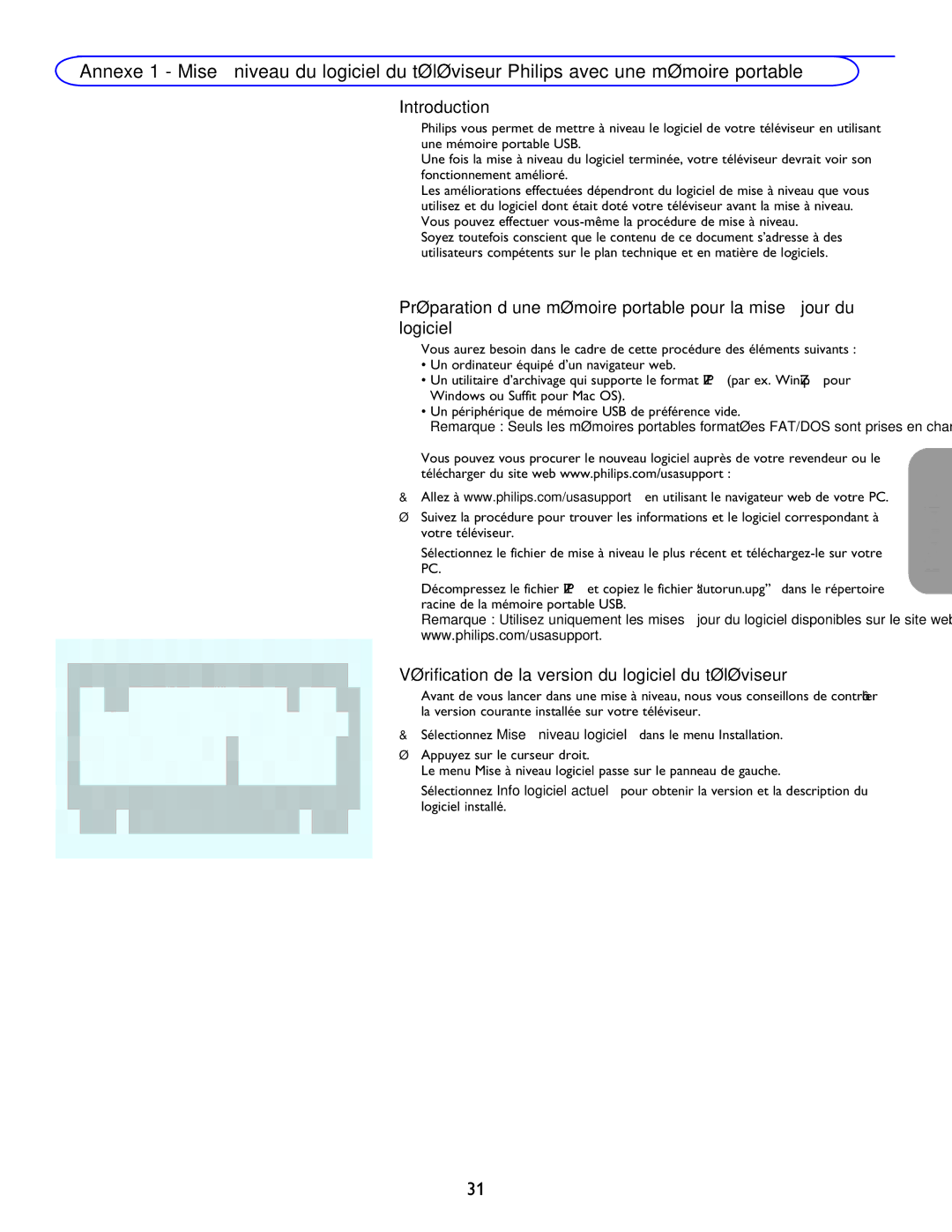 Philips 26PF5351D/37, 32PF7421D/37, 42PF5321D/85 Introduction, Vérification de la version du logiciel du téléviseur 