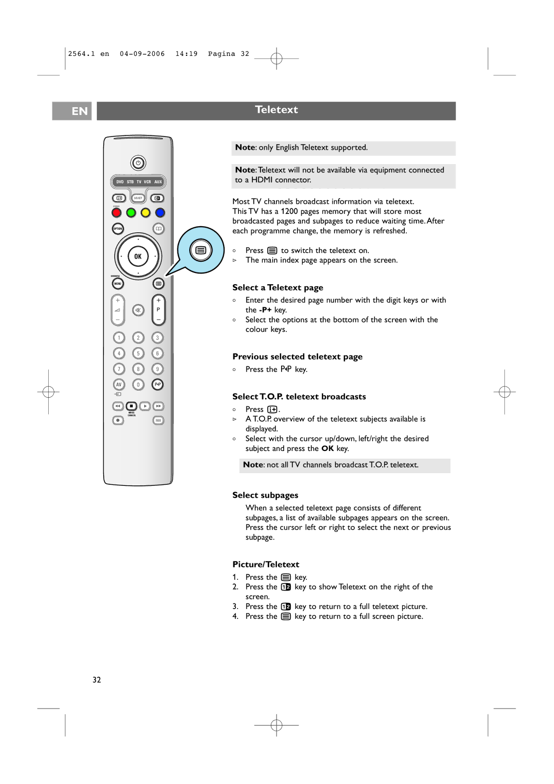 Philips 32PF9431/93 user manual Teletext 