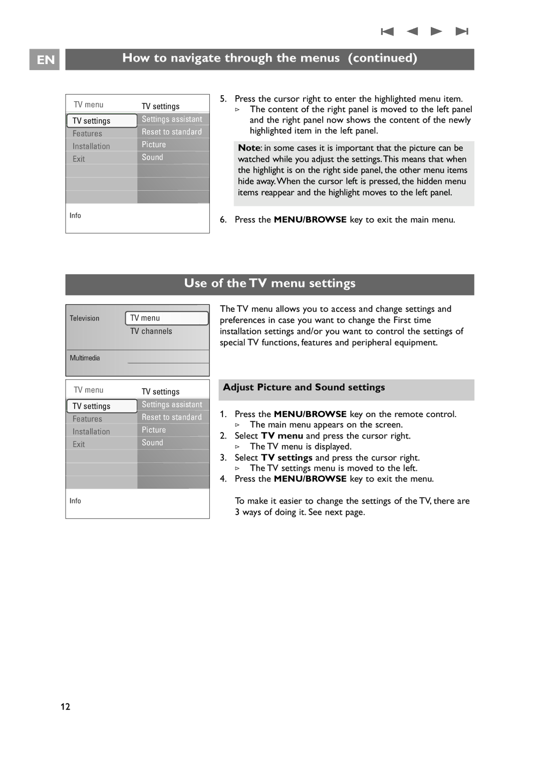 Philips 32PF9531/10 instruction manual Use of the TV menu settings, Adjust Picture and Sound settings 