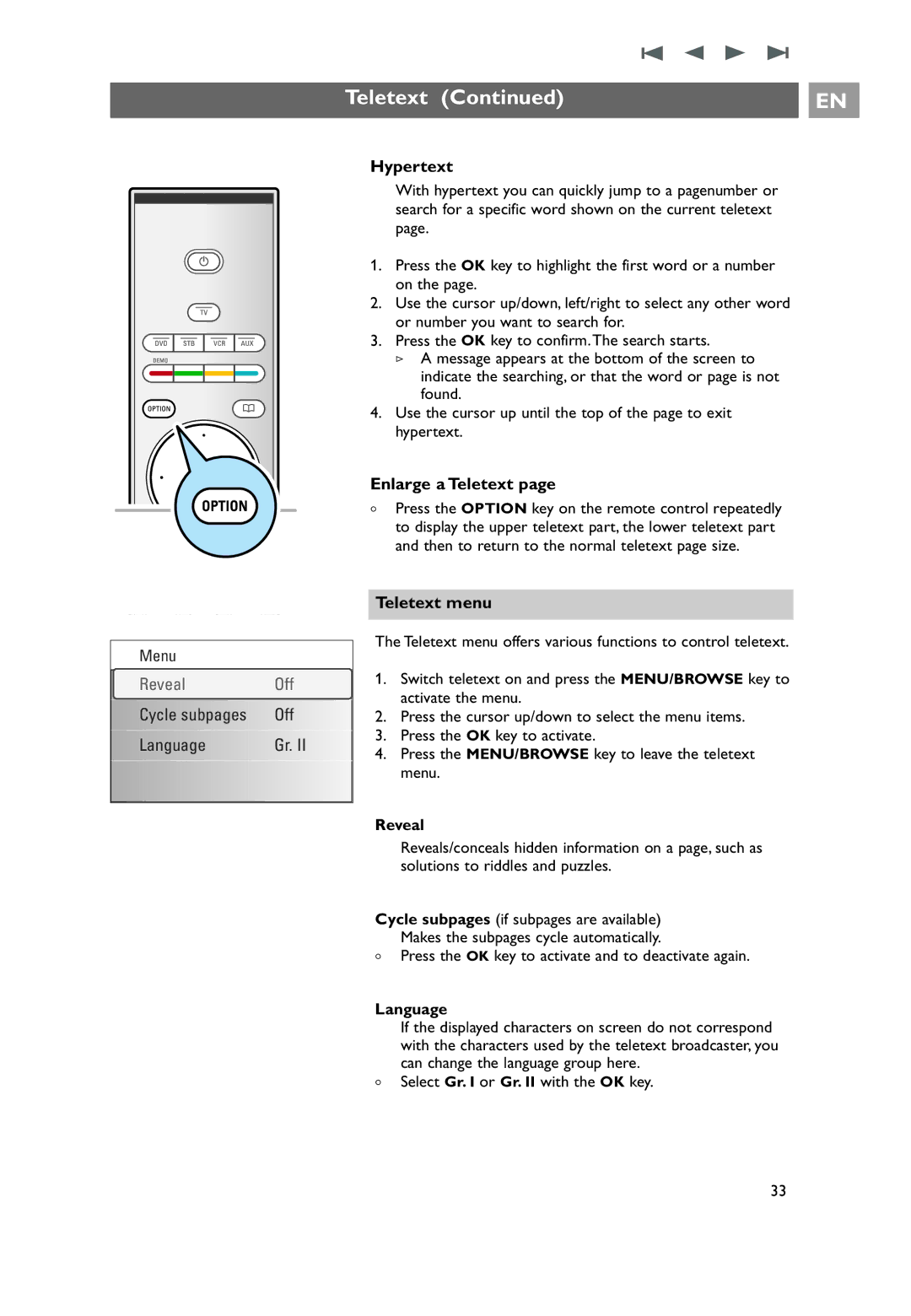 Philips 32PF9531/10 instruction manual Hypertext, Enlarge a Teletext, Teletext menu, Reveal, Language 