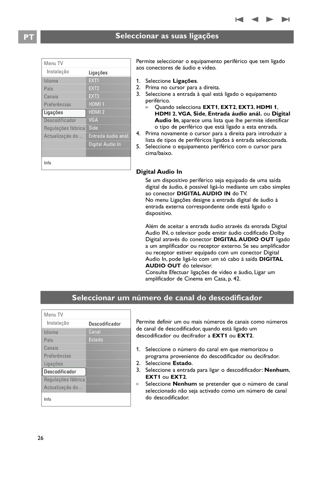 Philips 32PF9531/10 Seleccionar as suas ligações, Seleccionar um número de canal do descodificador, Digital Audio 