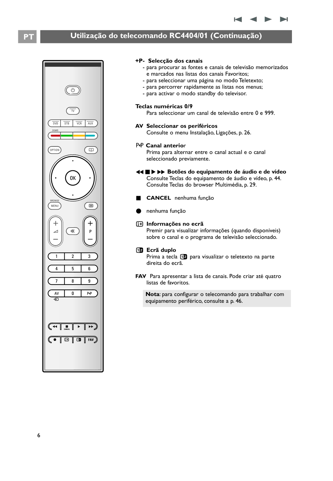 Philips 32PF9531/10 manual do utilizador Utilização do telecomando RC4404/01 Continuação 