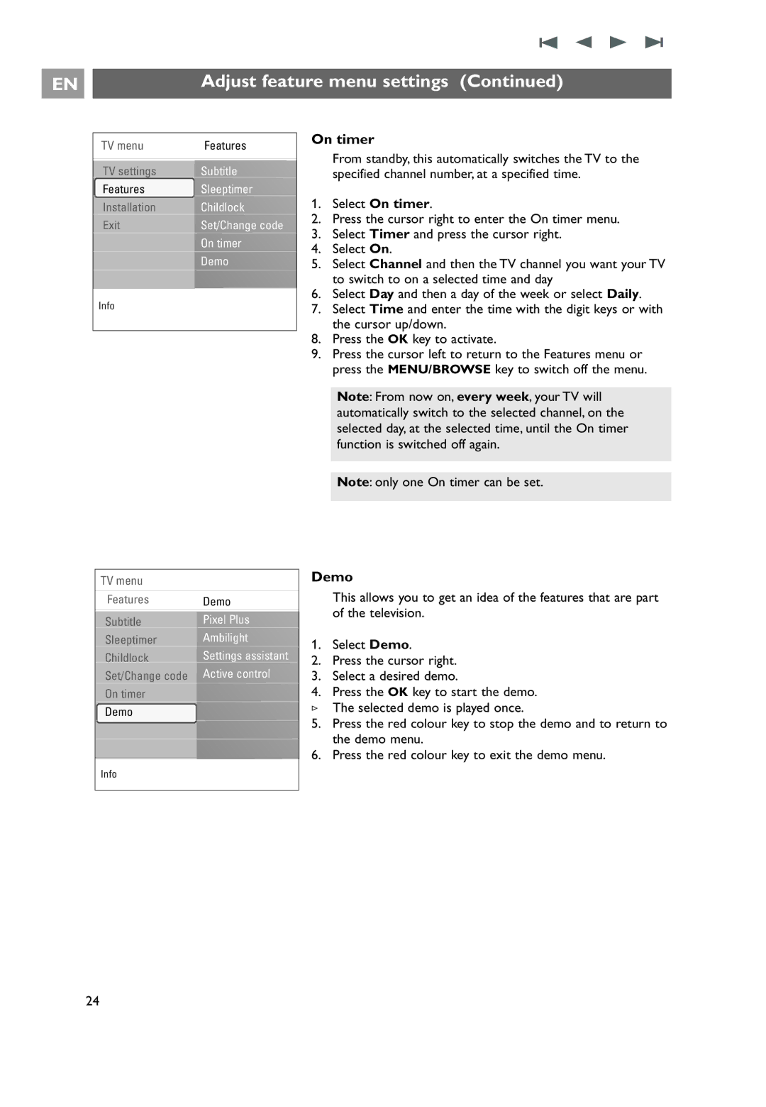 Philips 32PF9551/10, 32PF9541/10, 7206890100R00 user manual On timer, Demo 