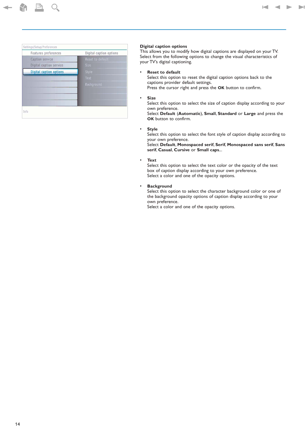 Philips 32PF9630A/37 user manual Digital caption options 