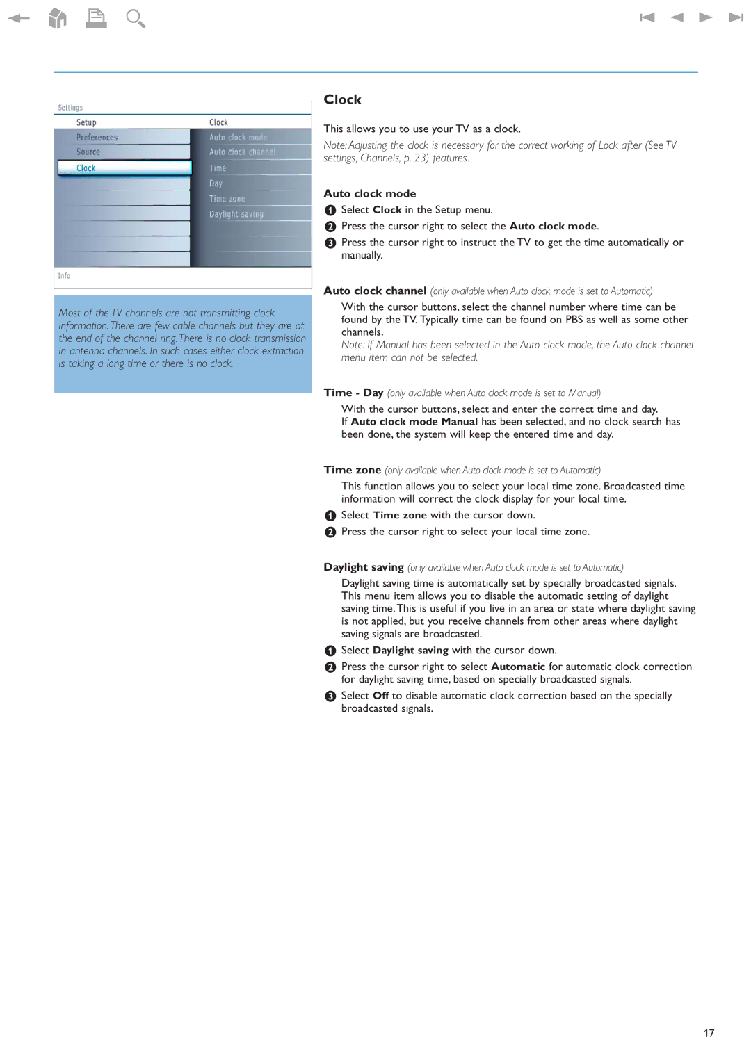 Philips 32PF9630A/37 user manual Clock, This allows you to use your TV as a clock, Auto clock mode 