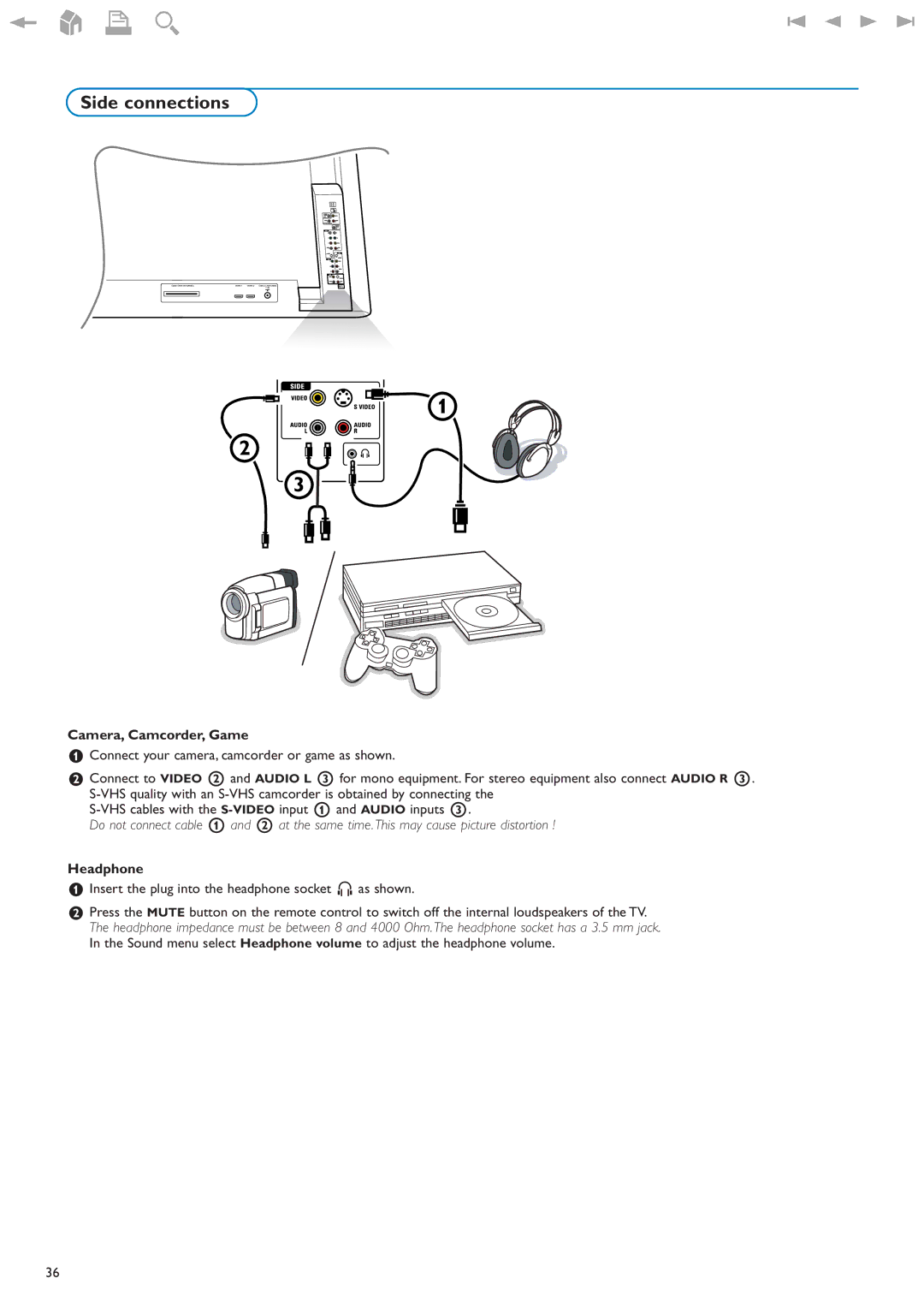 Philips 32PF9630A/37 user manual Side connections, Camera, Camcorder, Game, Headphone 