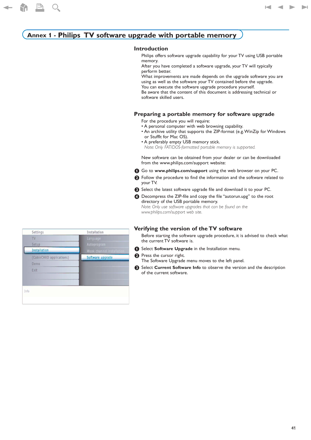 Philips 32PF9630A/37 user manual Preparing a portable memory for software upgrade, Verifying the version of the TV software 