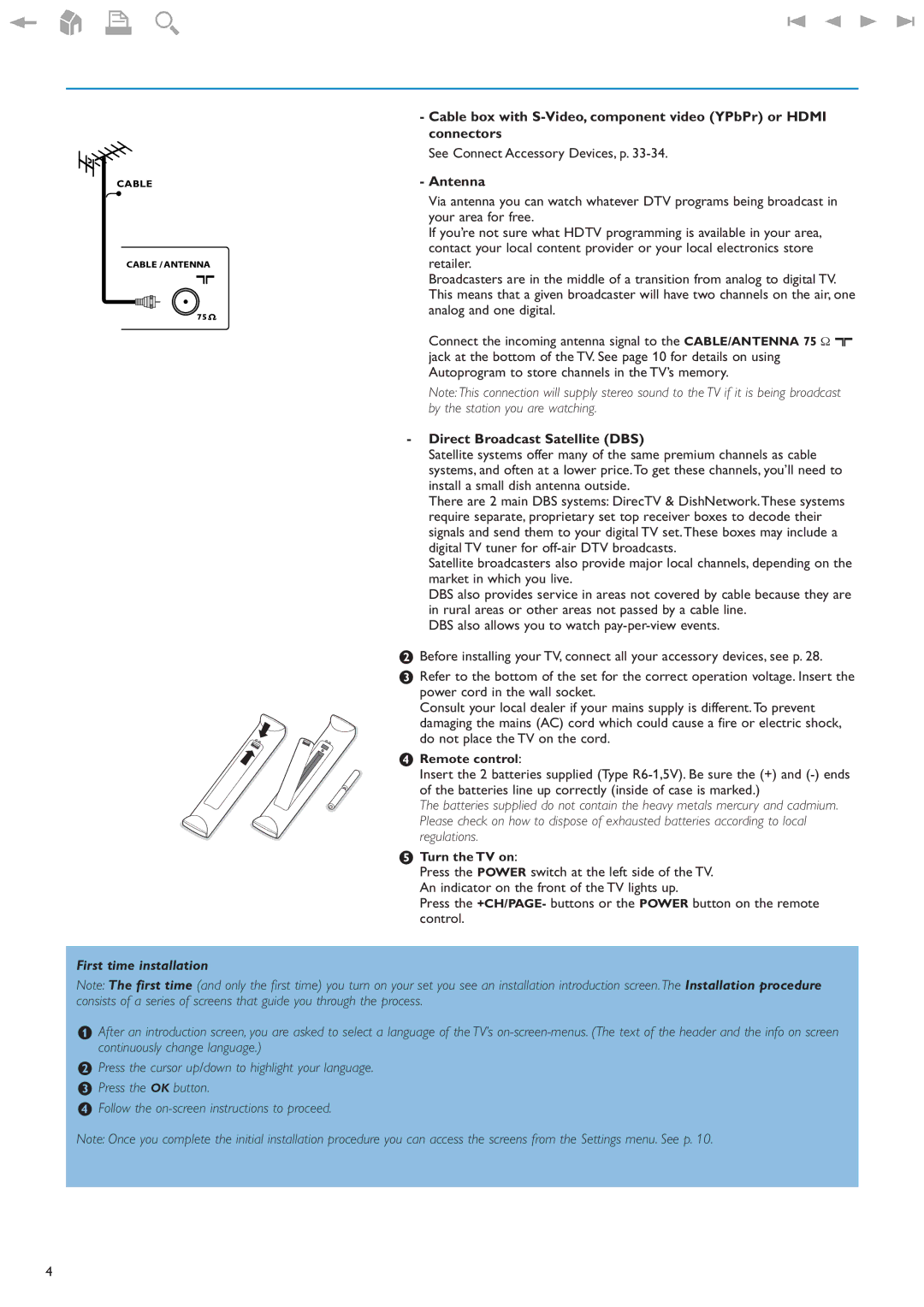 Philips 32PF9630A/37 user manual See Connect Accessory Devices, p, Antenna, Direct Broadcast Satellite DBS 