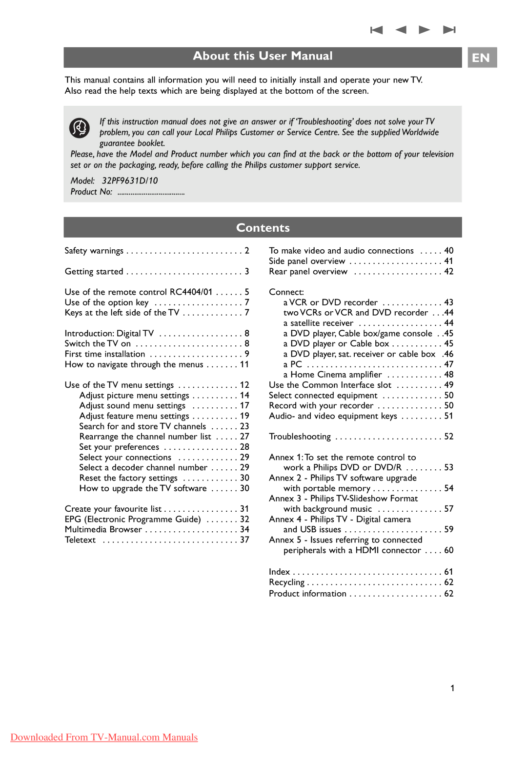 Philips 32PF9631D/10 instruction manual Contents 