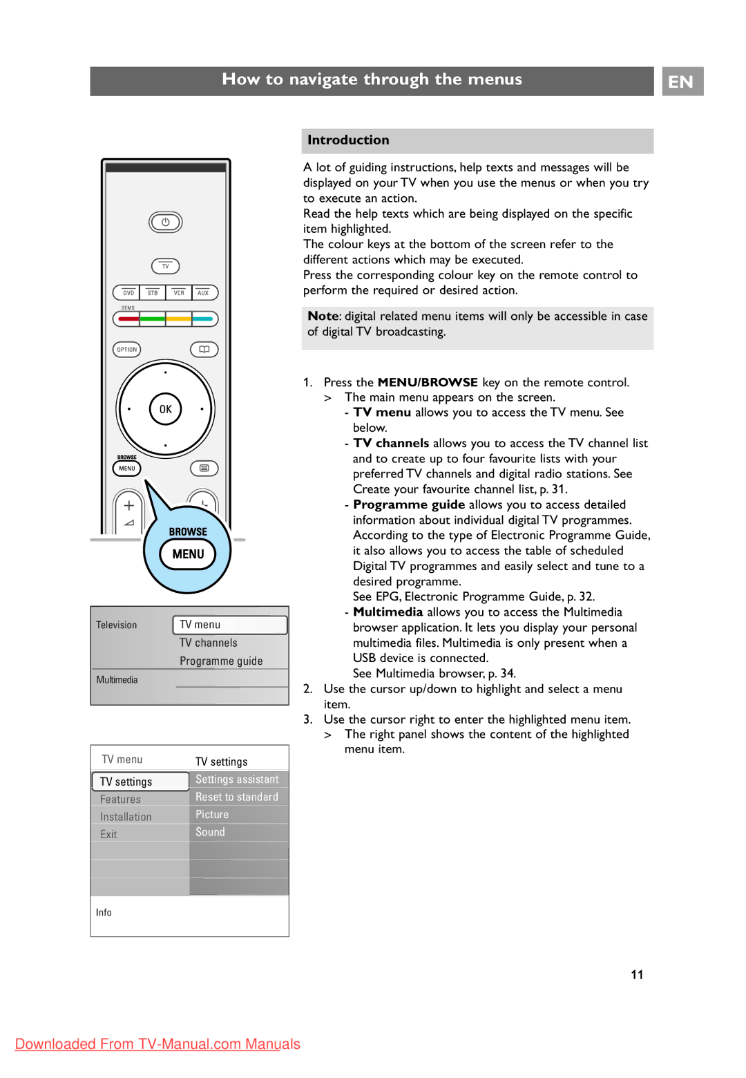 Philips 32PF9631D/10 instruction manual How to navigate through the menus, Introduction 