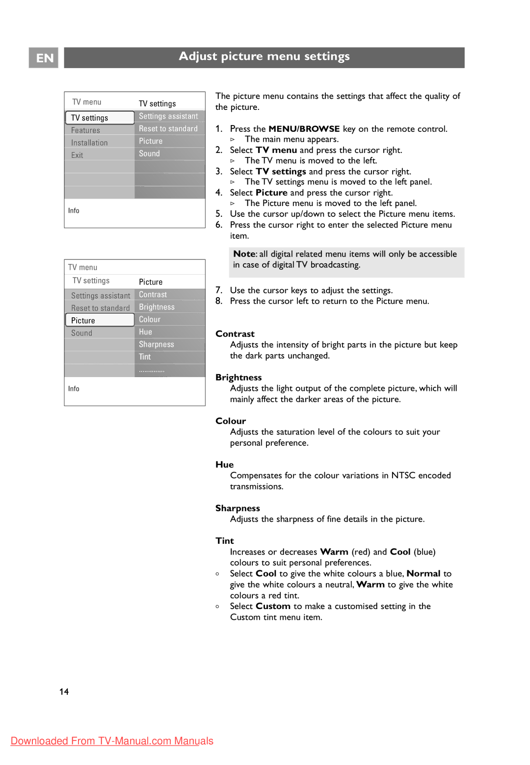 Philips 32PF9631D/10 instruction manual Adjust picture menu settings 