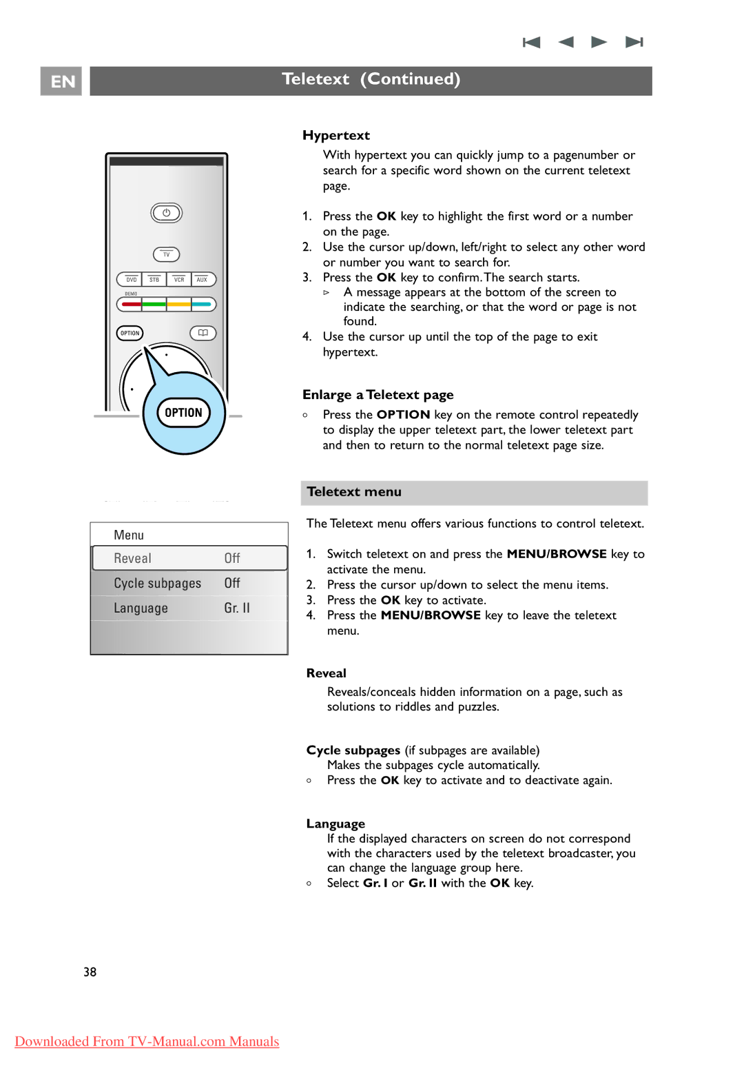 Philips 32PF9631D/10 instruction manual Hypertext, Enlarge a Teletext, Teletext menu, Reveal, Language 