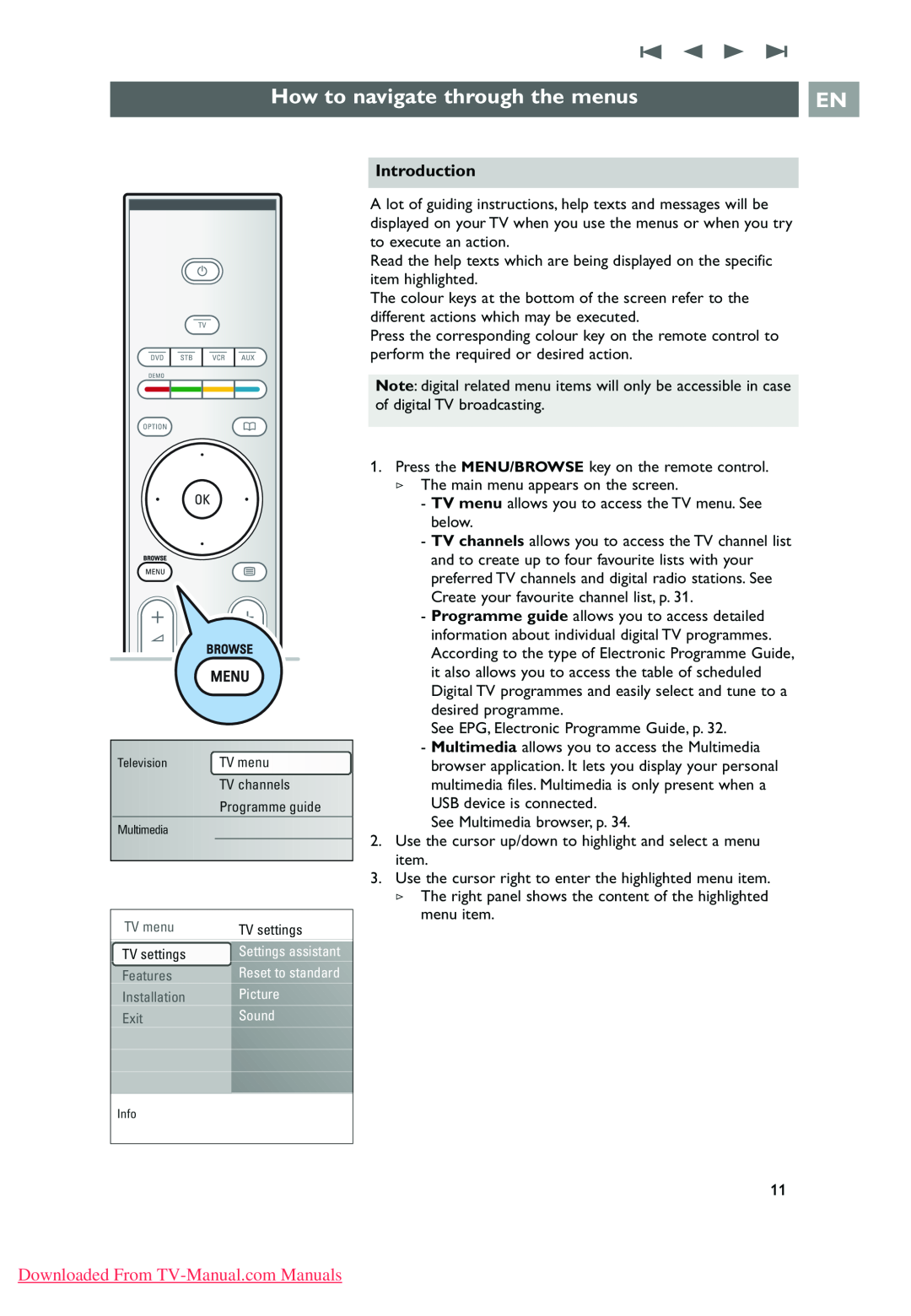 Philips 32PF9631D/10 How to navigate through the menus, Introduction, Downloaded From TV-Manual.comManuals 