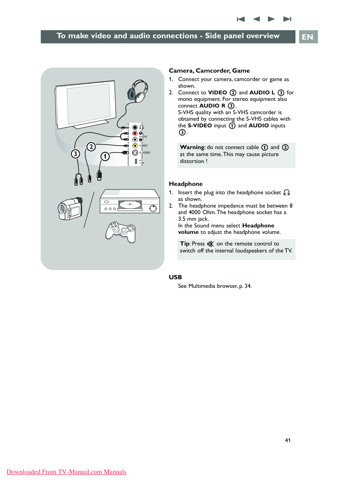 Philips 32PF9631D/10 instruction manual Camera, Camcorder, Game, Headphone, Downloaded From TV-Manual.comManuals 