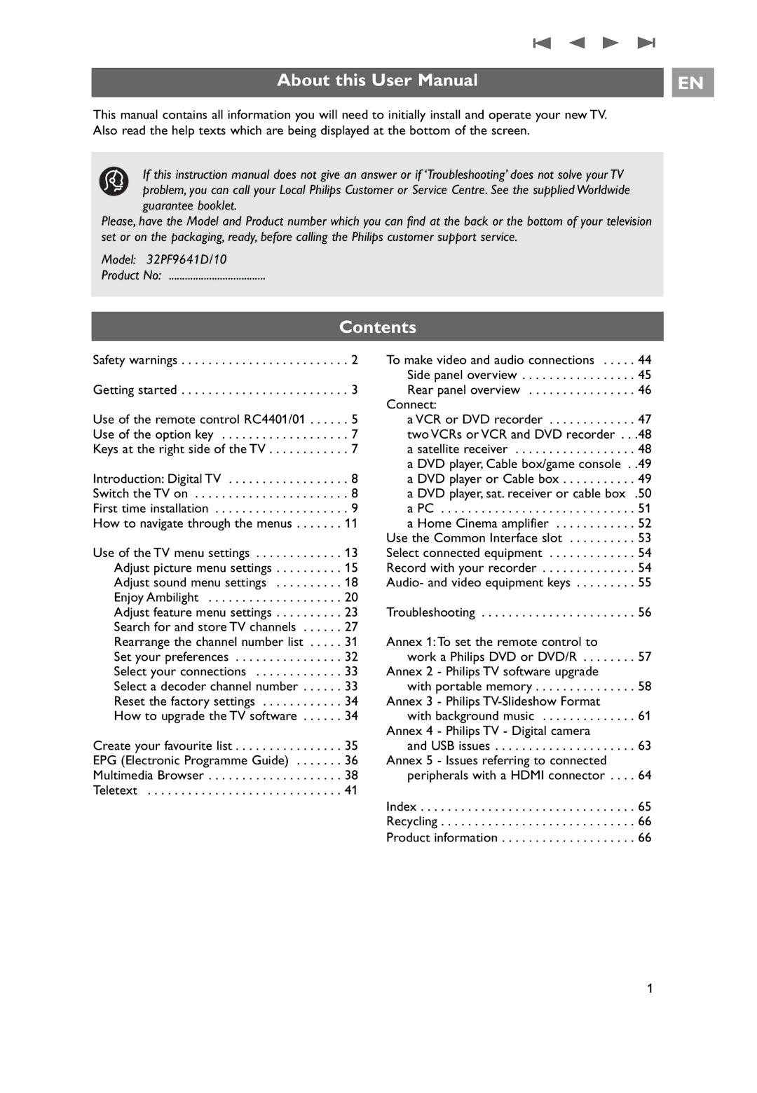 Philips 32PF9641D/10 user manual Contents 