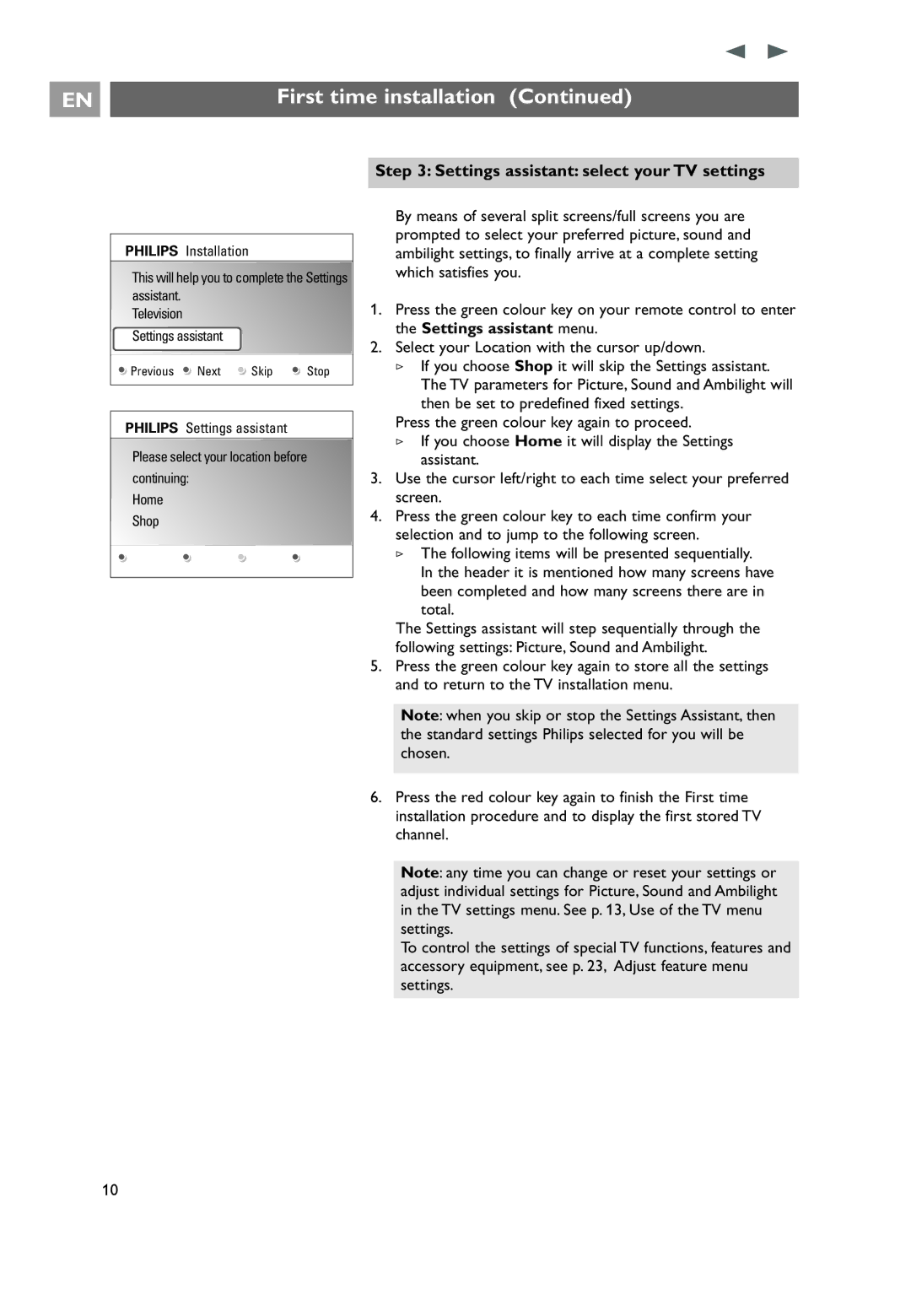 Philips 32PF9641D/10 user manual Settings assistant select your TV settings 