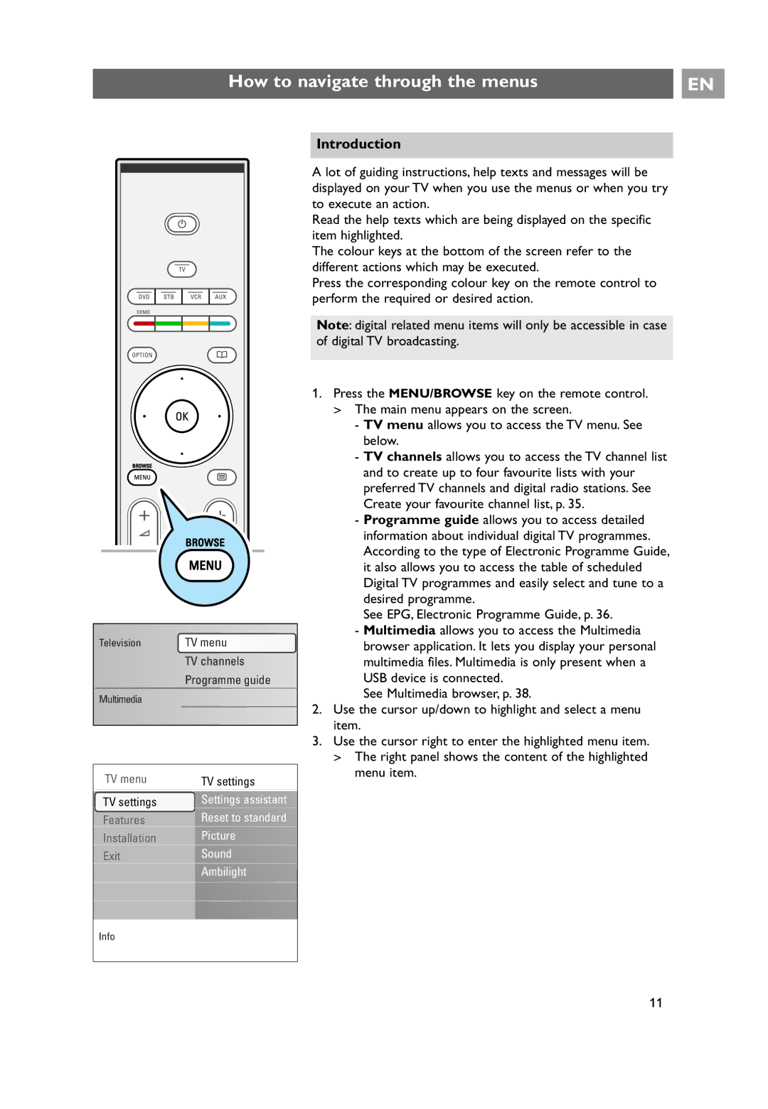 Philips 32PF9641D/10 user manual How to navigate through the menus, Introduction 