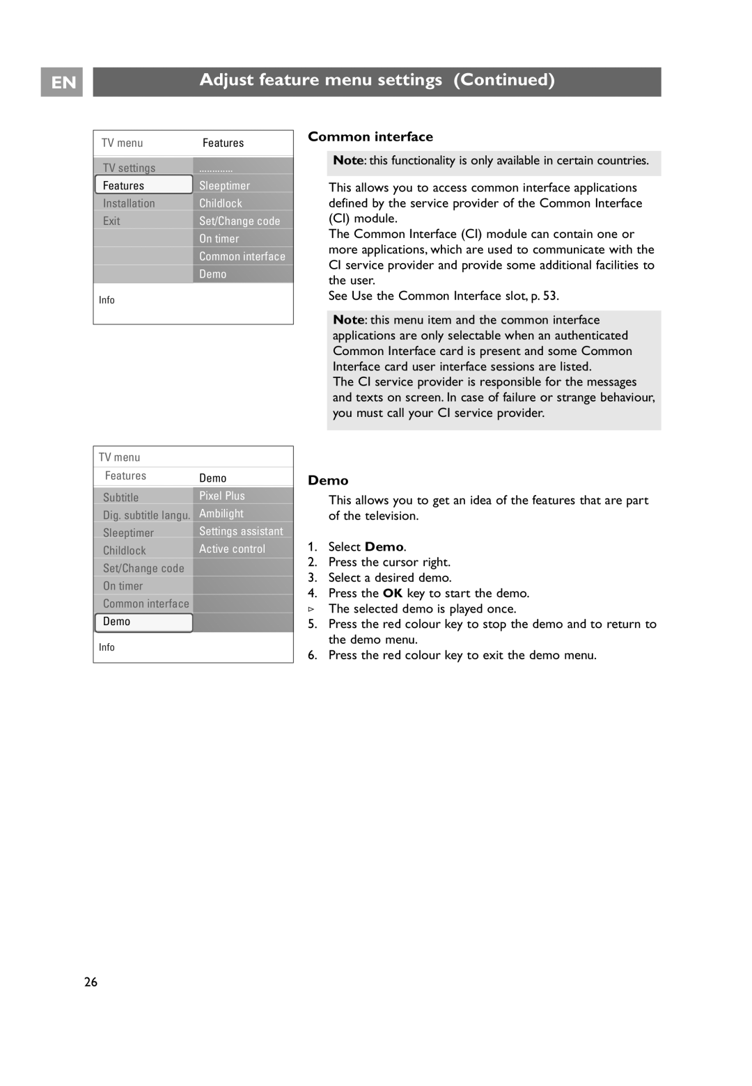 Philips 32PF9641D/10 user manual Common interface, Demo 