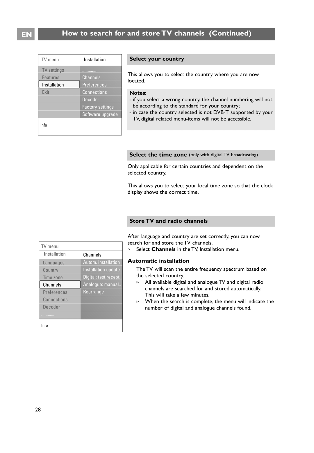 Philips 32PF9641D/10 user manual Select your country, Store TV and radio channels 