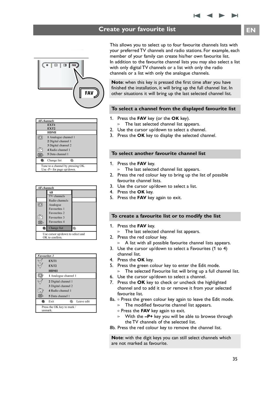 Philips 32PF9641D/10 user manual Create your favourite list, To select a channel from the displayed favourite list 