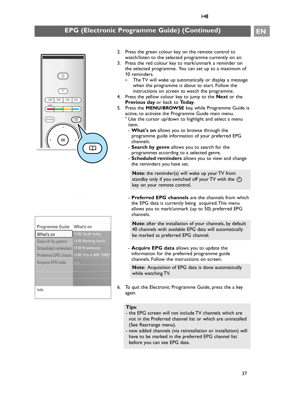 Philips 32PF9641D/10 user manual EPG Electronic Programme Guide 