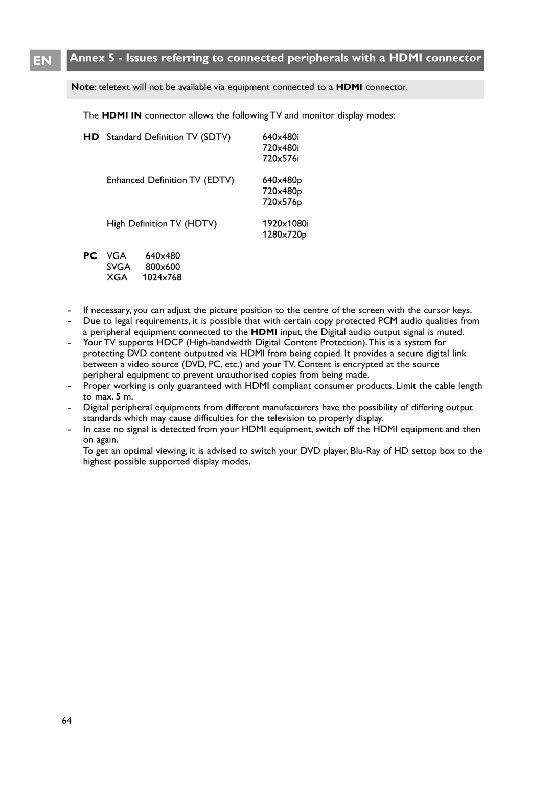 Philips 32PF9641D/10 user manual Pc Vga 