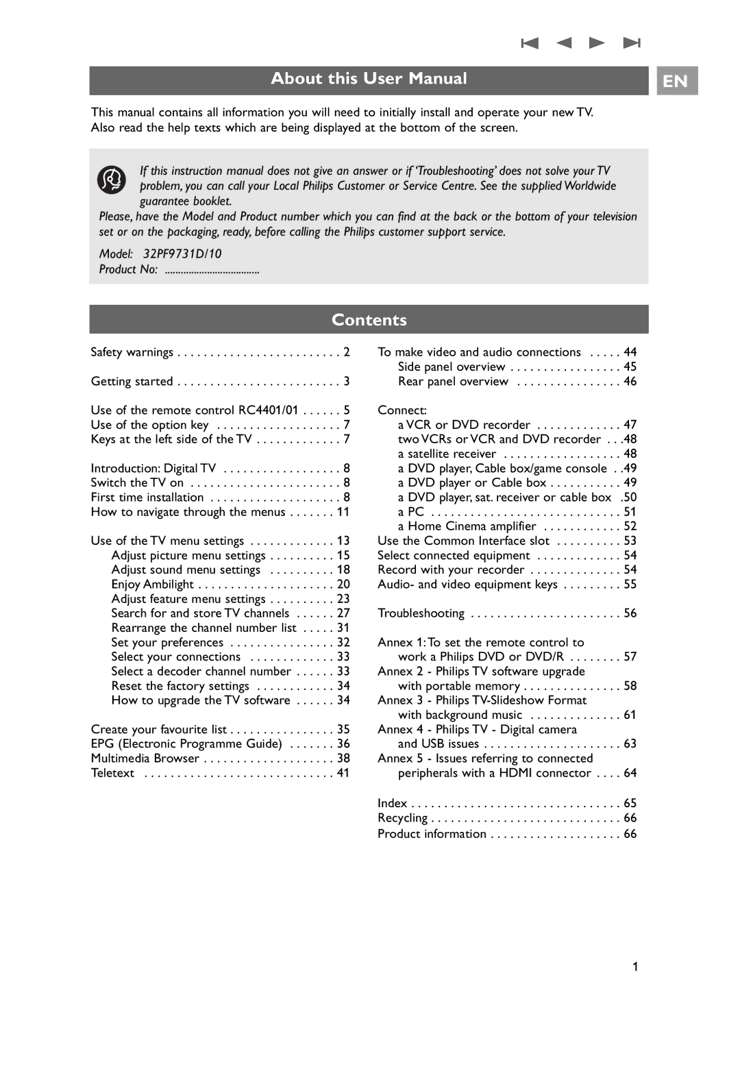 Philips 32PF9731D/10 instruction manual Contents 