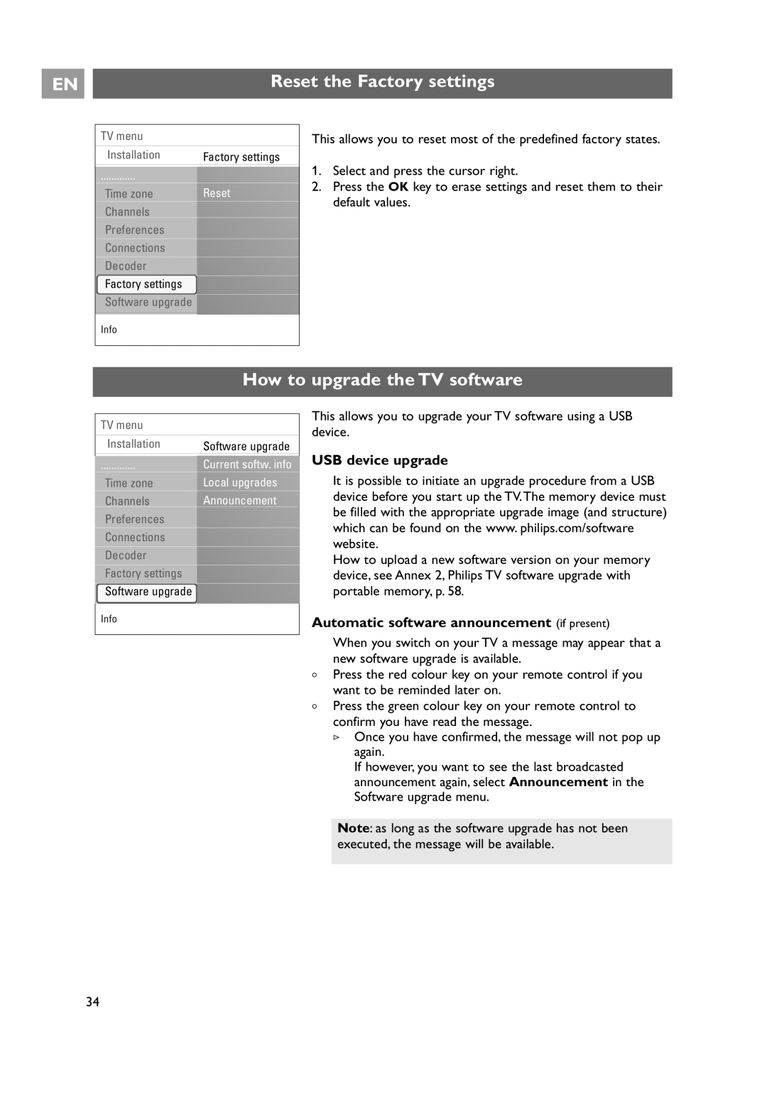 Philips 32PF9731D/10 instruction manual Reset the Factory settings, How to upgrade the TV software 