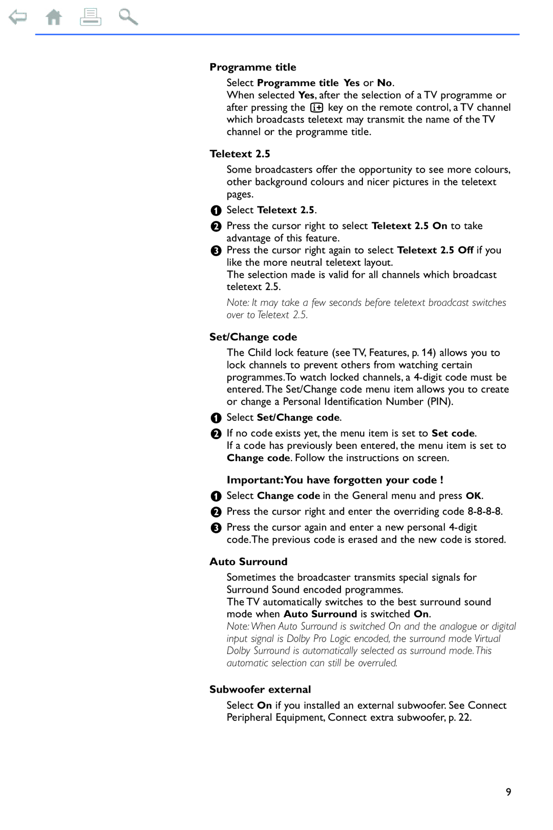 Philips 32PF9956 manual Programme title, Teletext, Set/Change code, ImportantYou have forgotten your code, Auto Surround 