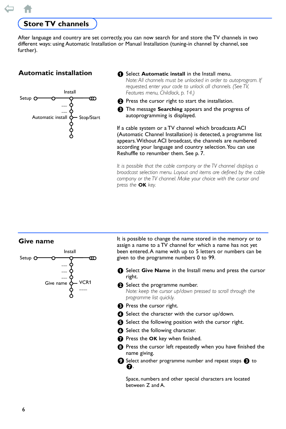 Philips 32PF9956 manual Store TV channels, Automatic installation, Give name 
