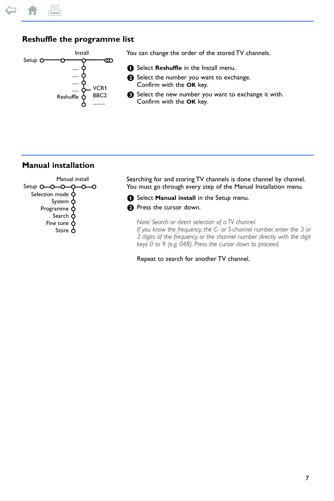 Philips 32PF9956 manual Reshuffle the programme list, Manual installation, Repeat to search for another TV channel 