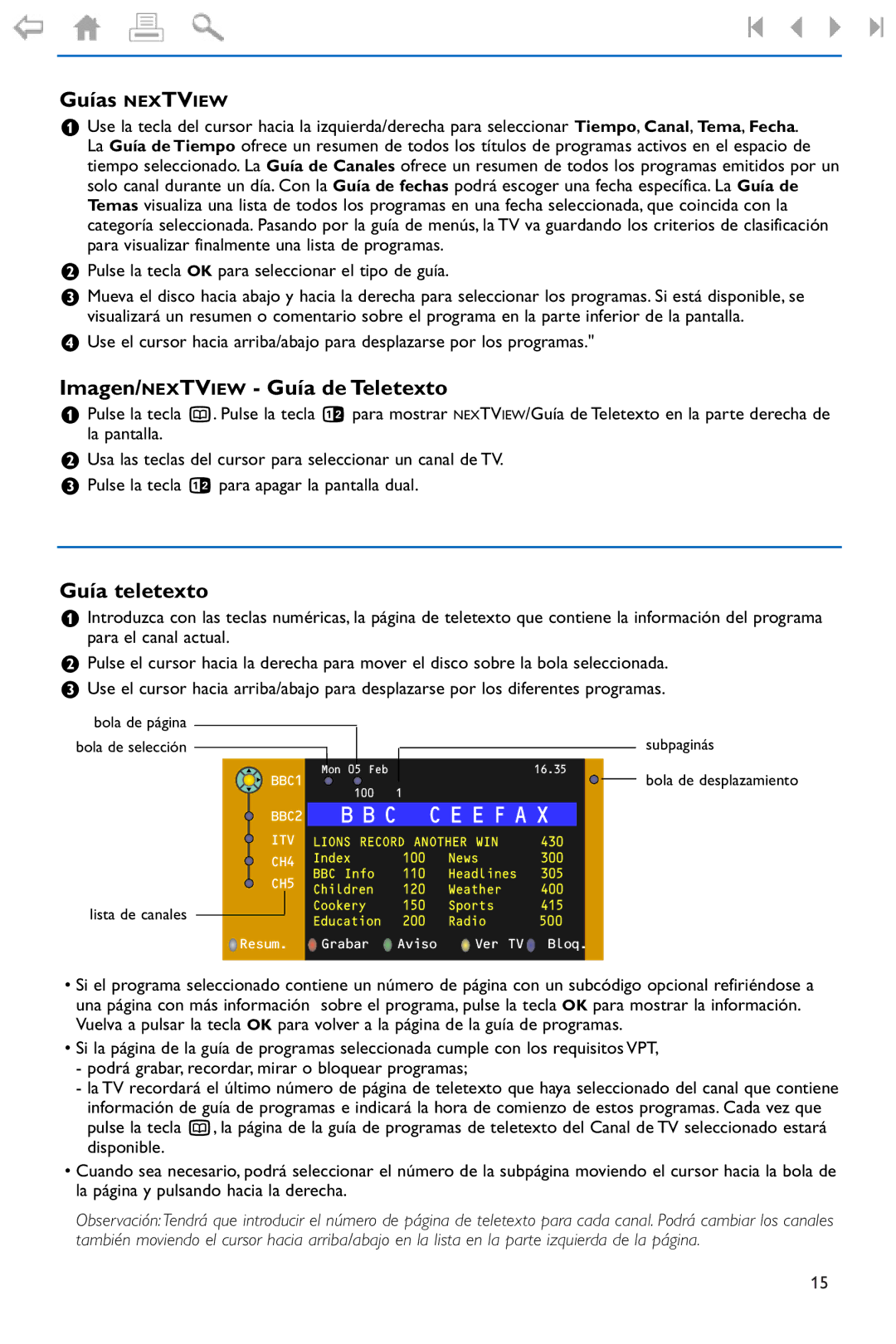 Philips 32PF9976 manual Guías Nextview, Imagen/NEXTVIEW Guía de Teletexto, Guía teletexto 
