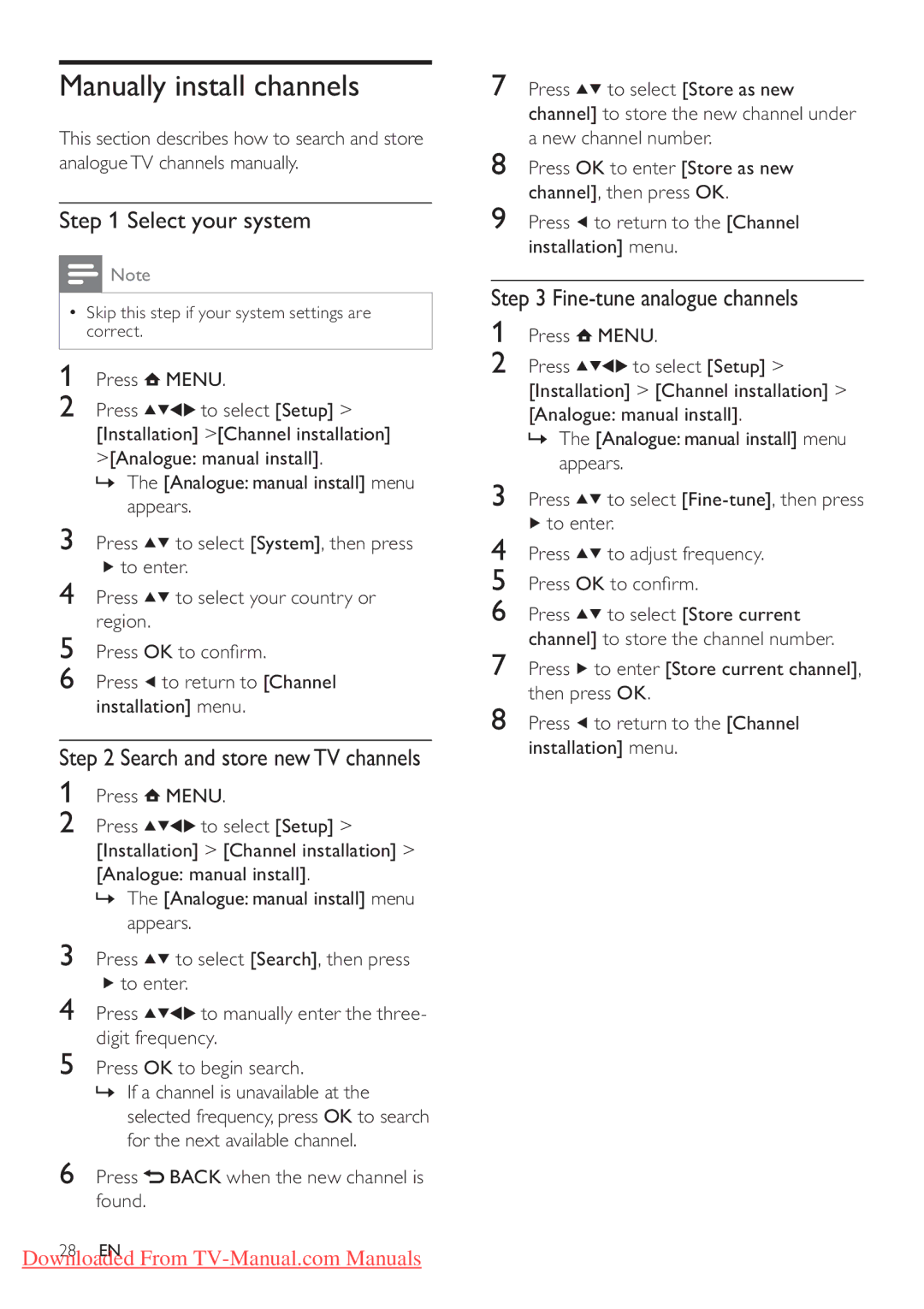 Philips 32PFL3205H/12, 32PFL3405H/12 user manual Manually install channels, Select your system, Fine-tune analogue channels 