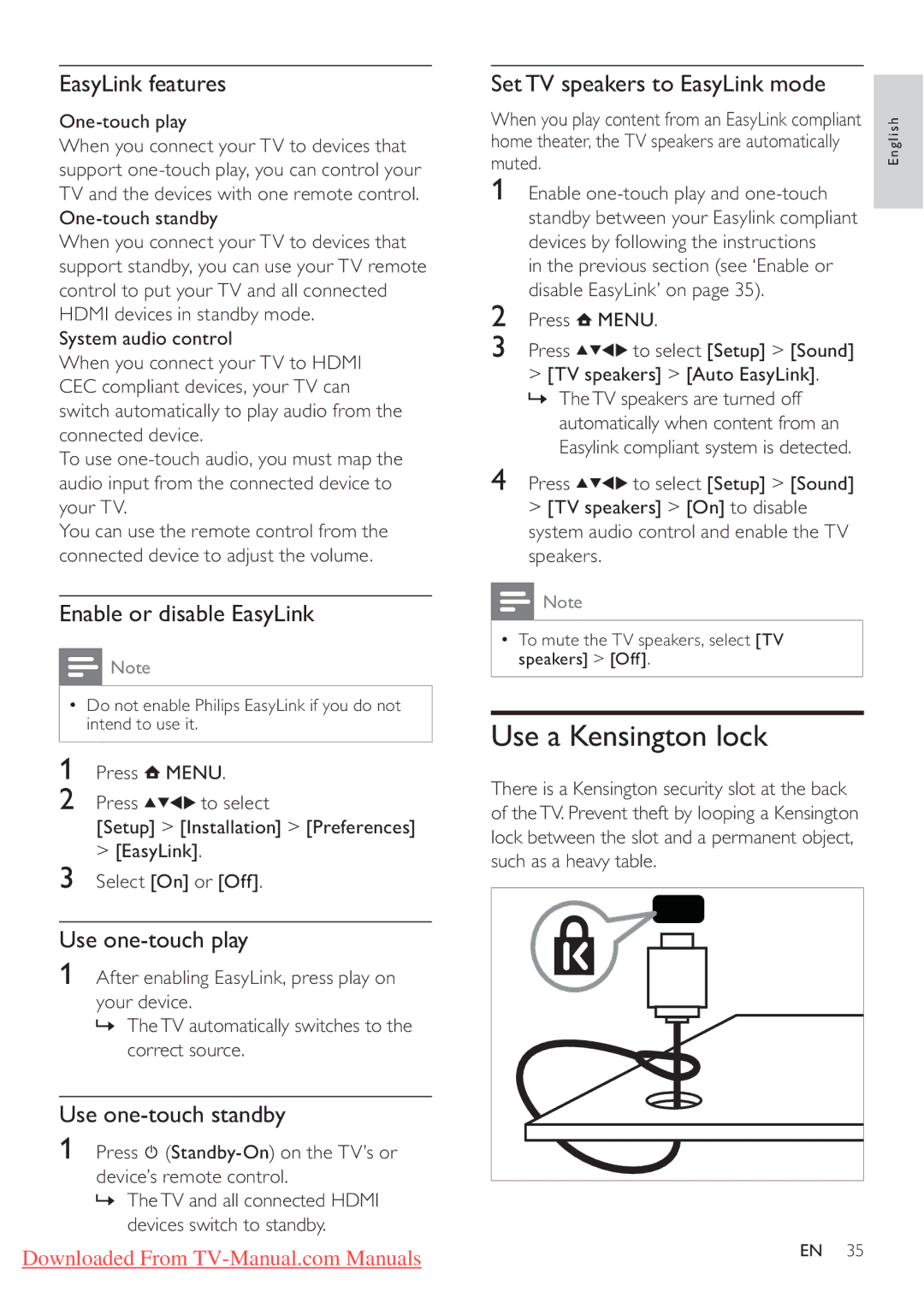 Philips 32PFL3405H/12, 32PFL3205H/12, 42PFL3405H/12 user manual Use a Kensington lock 