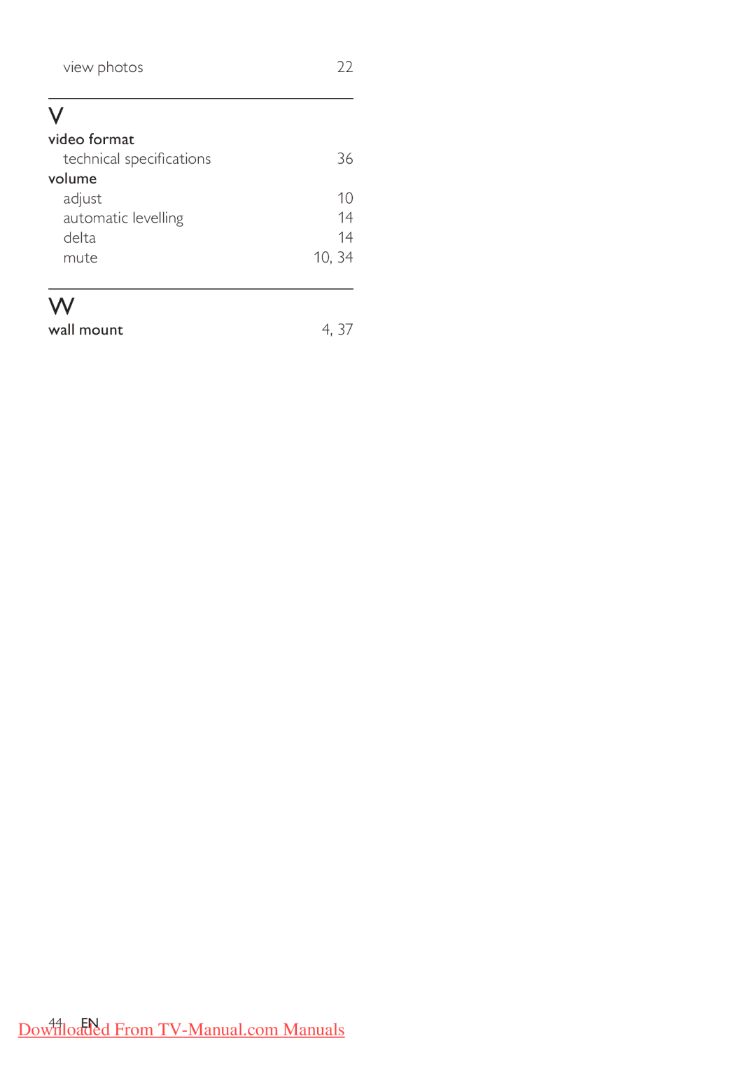 Philips 32PFL3405H/12, 32PFL3205H/12, 42PFL3405H/12 user manual 44 EN 