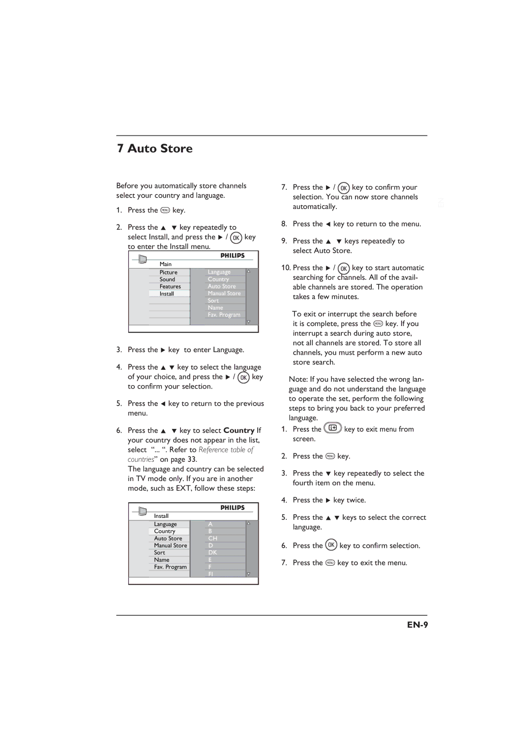 Philips 26PFL5322S, 32PFL3312S, 26PFL3312S, 32PFL5332S user manual Auto Store, EN-9 