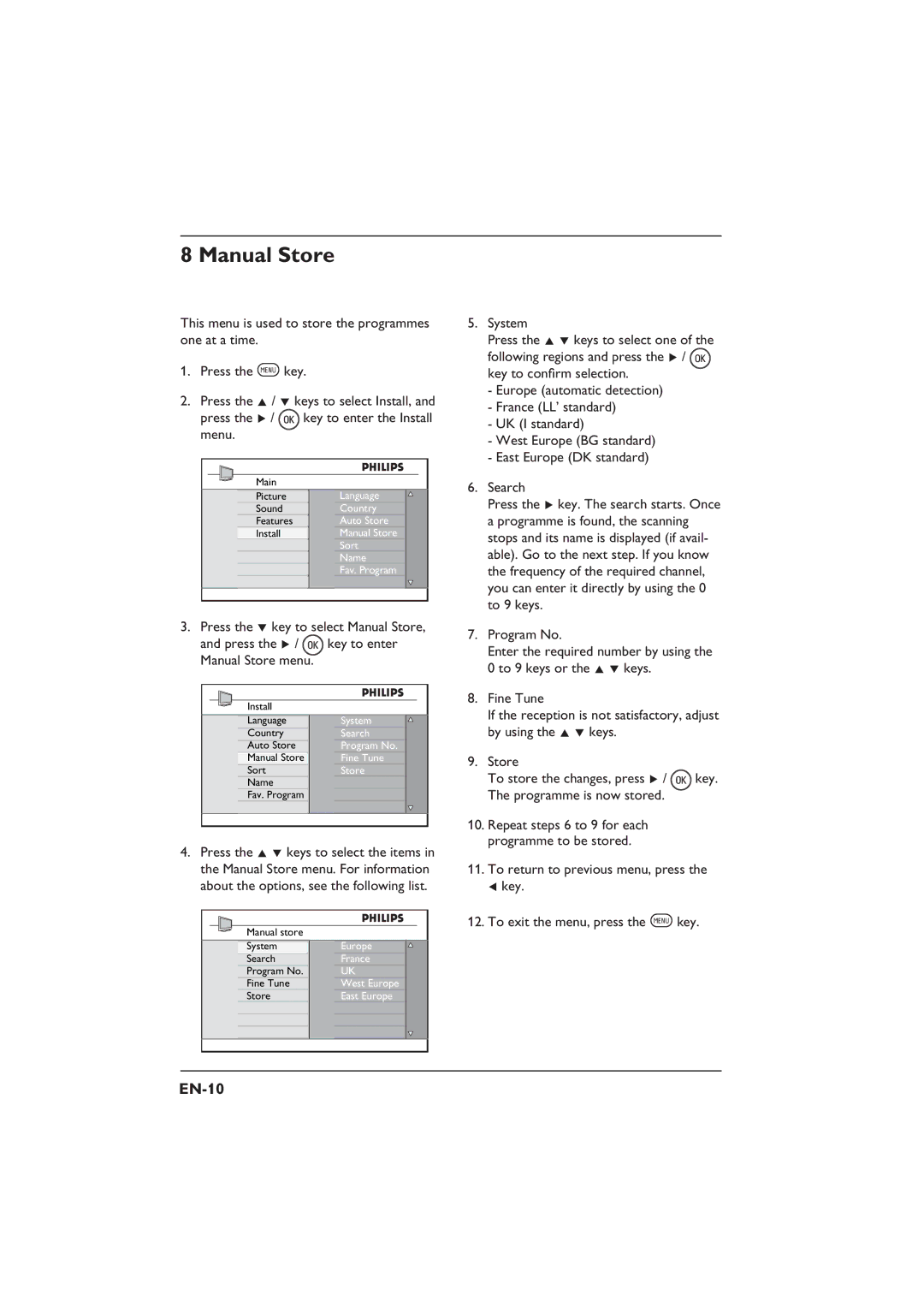 Philips 26PFL3312S, 32PFL3312S, 26PFL5322S, 32PFL5332S user manual Manual Store, EN-10 