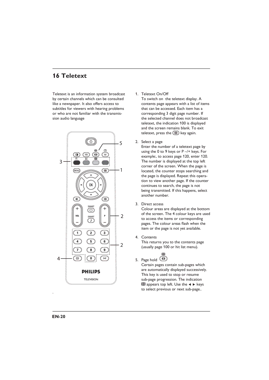 Philips 32PFL3312S, 26PFL5322S, 26PFL3312S, 32PFL5332S user manual Teletext, EN-20 