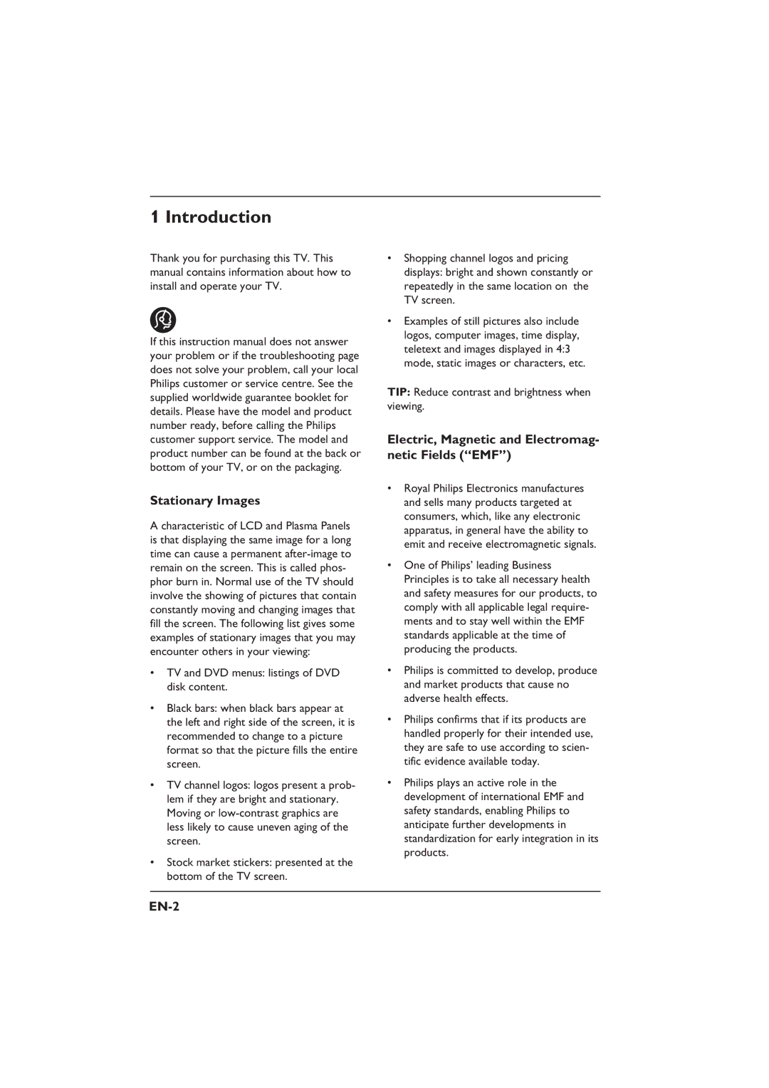 Philips 26PFL3312S, 32PFL3312S Introduction, Stationary Images, Electric, Magnetic and Electromag- netic Fields EMF, EN-2 