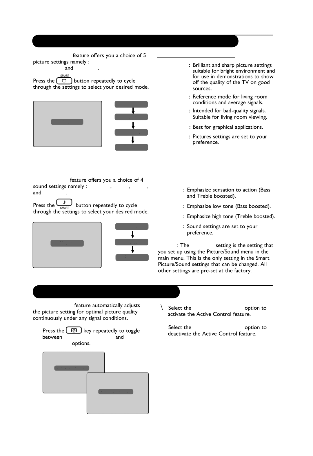 Philips 32PFL3321S user manual Using the Smart Picture and Sound features, Using the Active Control feature 