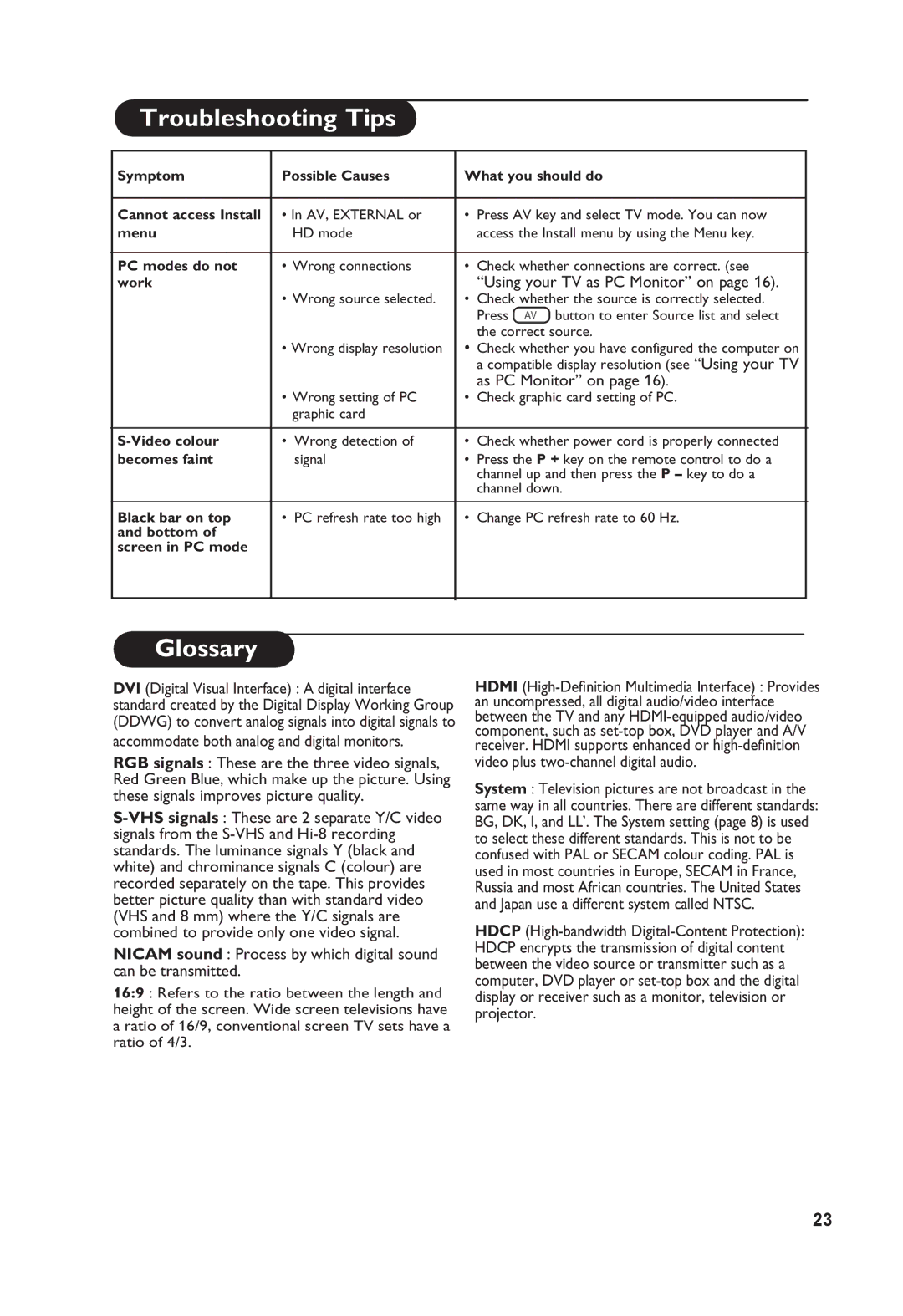 Philips 32PFL3321S user manual Glossary, Using your TV as PC Monitor on, Accommodate both analog and digital monitors 